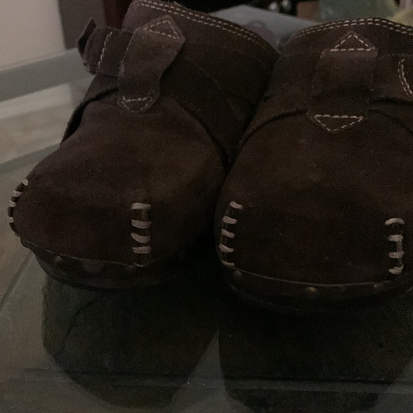 SKETCHERS Wooden Clogs Platform Brown Leather Slip On - Picture 7 of 11